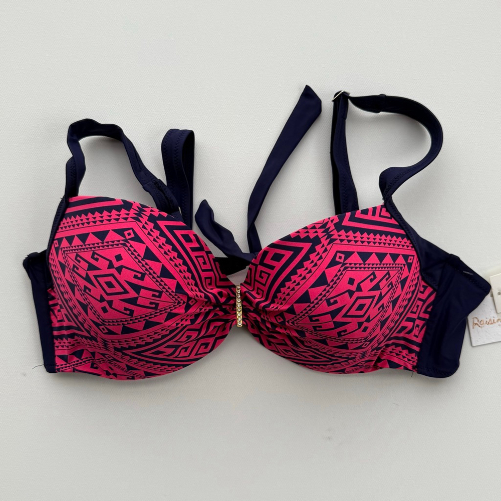 Women's Raisins Curve Bikini Top 16W Pink Blue Geometric Print